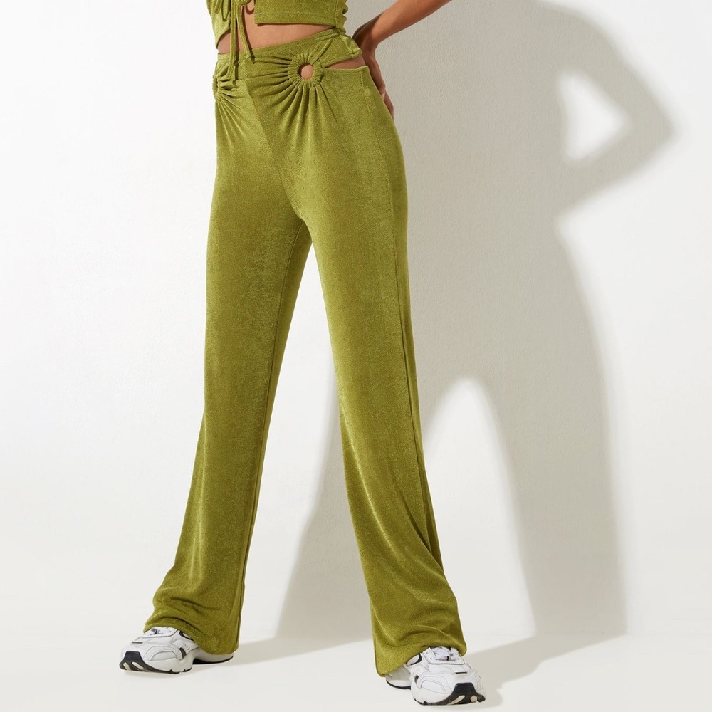 Cut-out Green Flare Pants